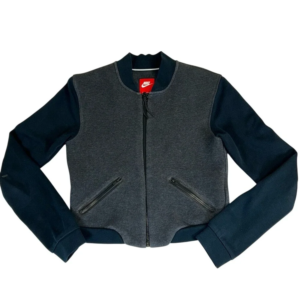 Nike Women's Tech Fleece Cropped BomberJacket‎ 3mm Gray and Black Size Small